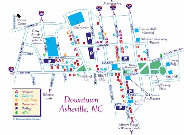 Walking map of Downtown Asheville, North Carolina