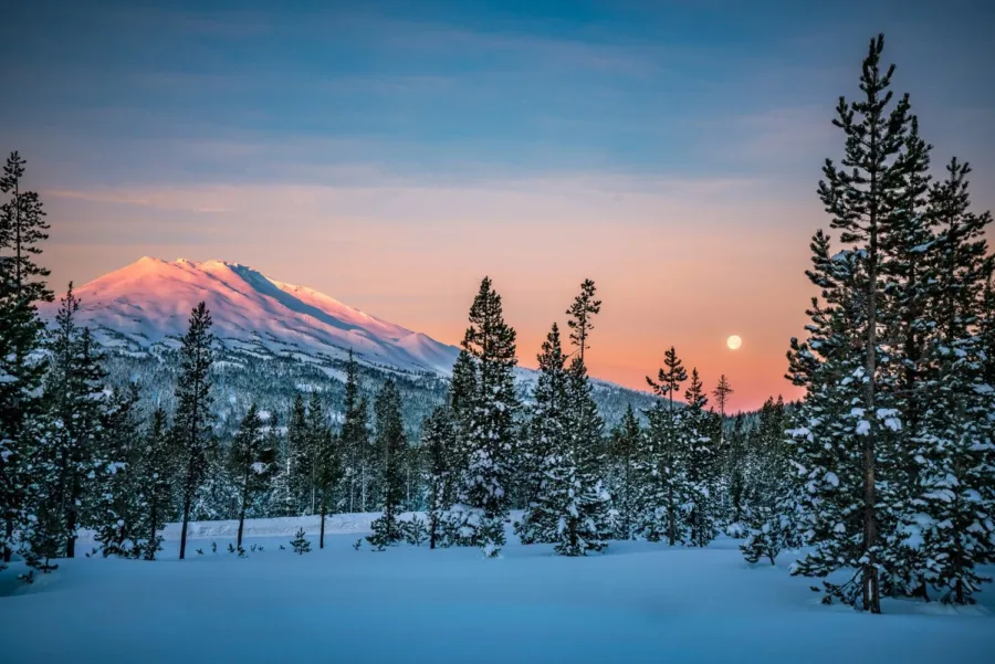 A overview of bend oregon covered with fresh snowfall