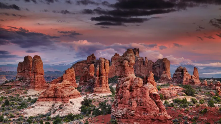 Beautiful rock formations formed over millions of years in process at Arches National Park.