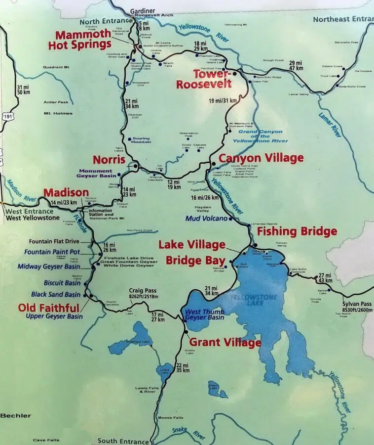 Map of yellowstone national park